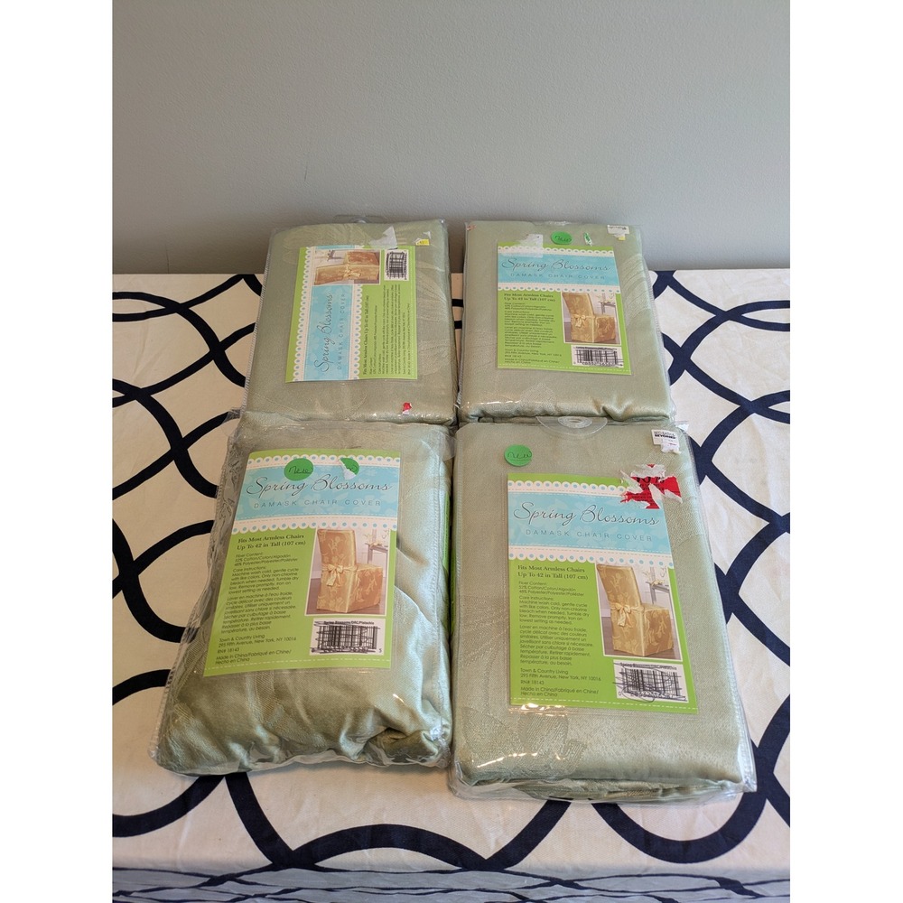 Town & Country Living Spring Blossoms Damask Chair Covers Pistachio Set of 4